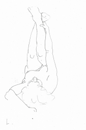 Liggend naakt, benen omhoog